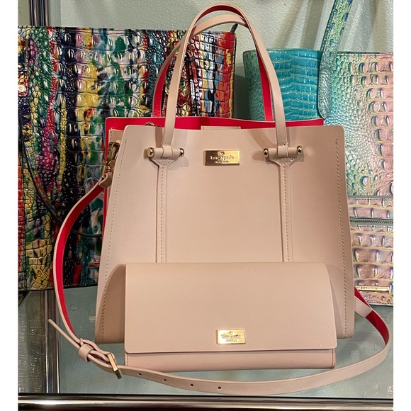 kate spade Handbags - Elodie satchel/crossbody cream/hot pink